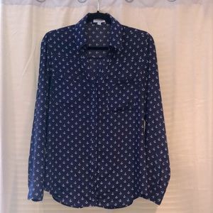 EXPRESS blue silky button-down business top, size M
